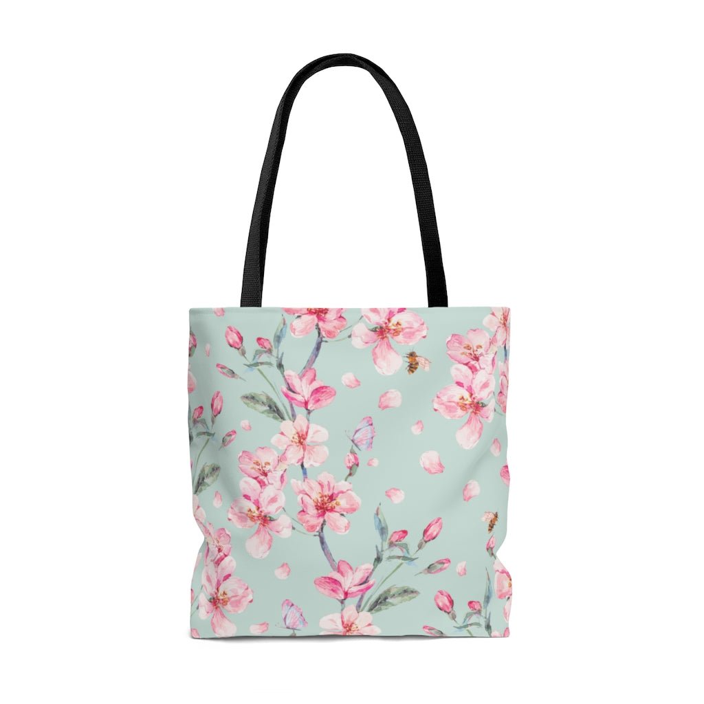 Cherry Blossoms and Honey Bees Tote Bag - Puffin Lime