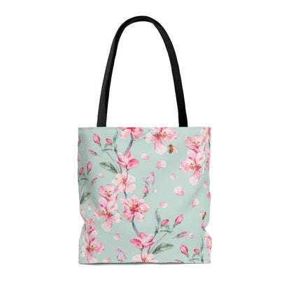 Cherry Blossoms and Honey Bees Tote Bag - Puffin Lime