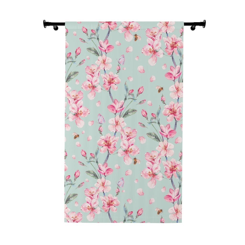 Cherry Blossoms and Honey Bees Window Curtains (1 Piece) - Puffin Lime