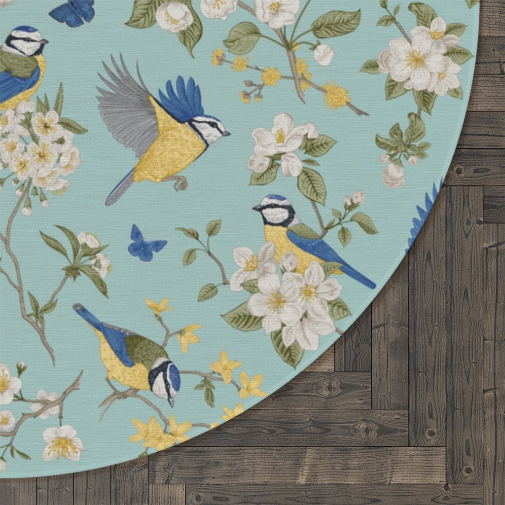 Chinoiserie Birds and Flowers Round Rug - Puffin Lime