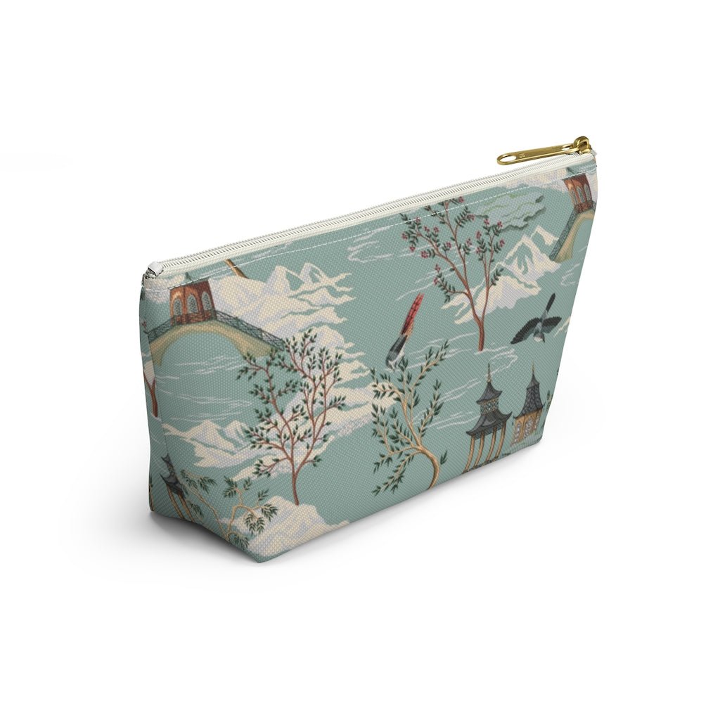 Chinoiserie Chinese Pagoda Accessory Pouch w T-bottom - Puffin Lime