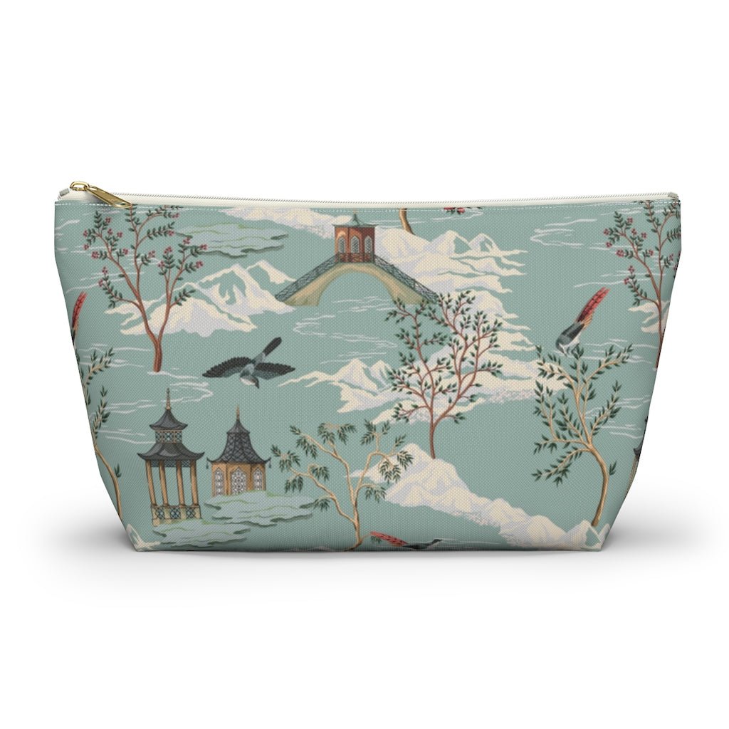 Chinoiserie Chinese Pagoda Accessory Pouch w T-bottom - Puffin Lime
