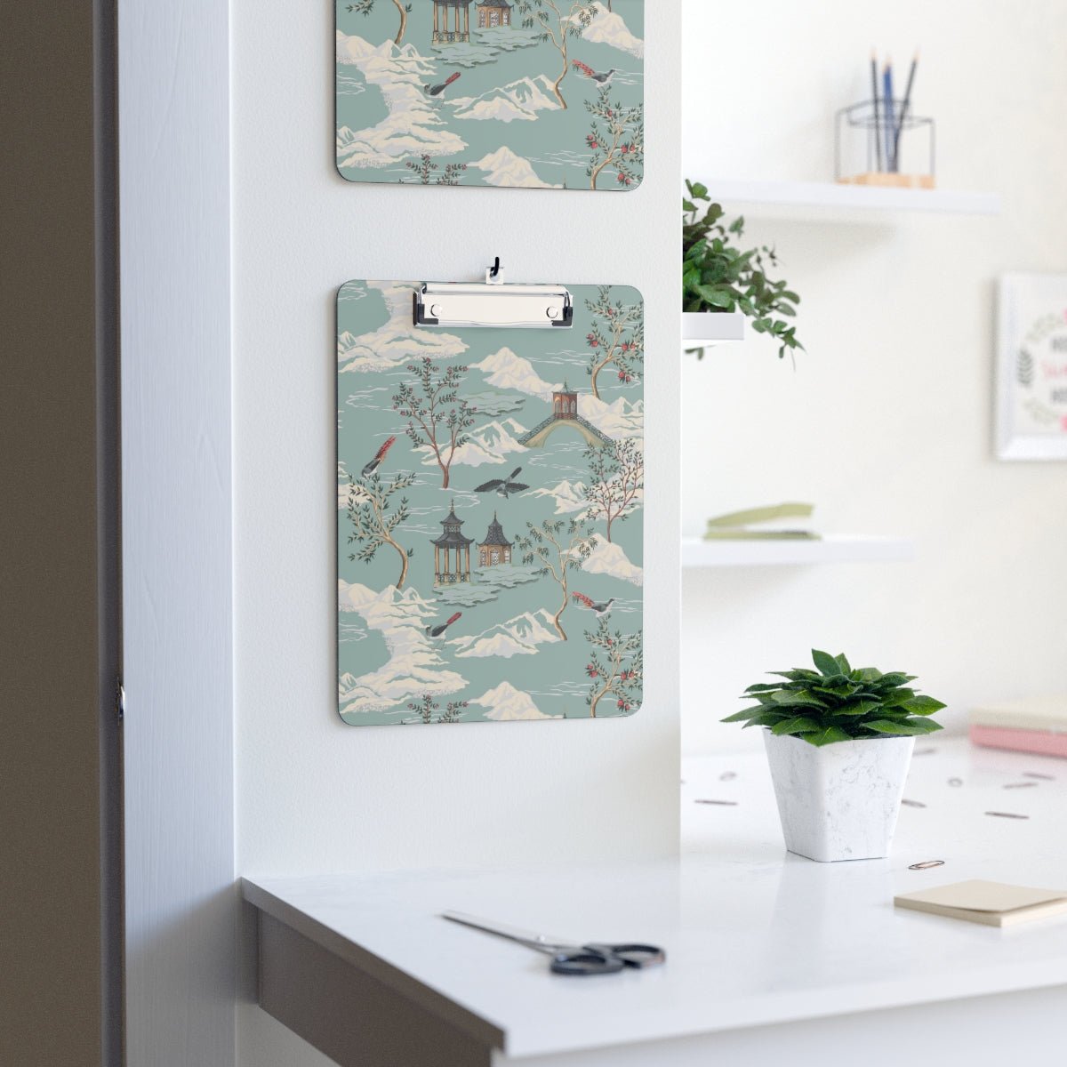 Chinoiserie Chinese Pagoda Clipboard - Puffin Lime