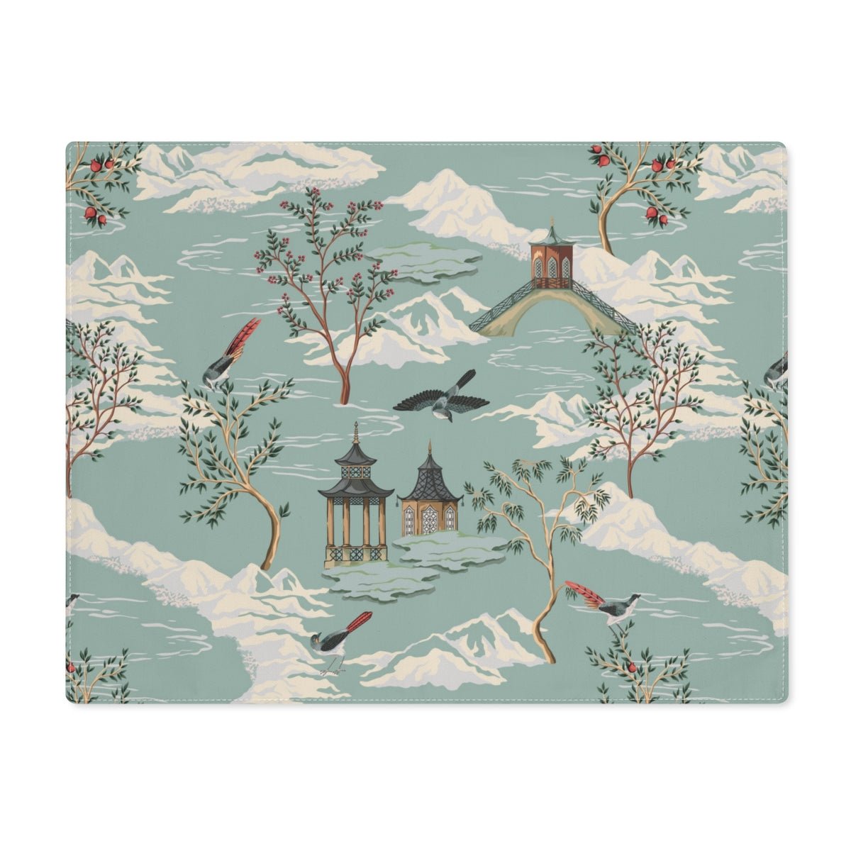 Chinoiserie Chinese Pagoda Cotton Placemat - Puffin Lime