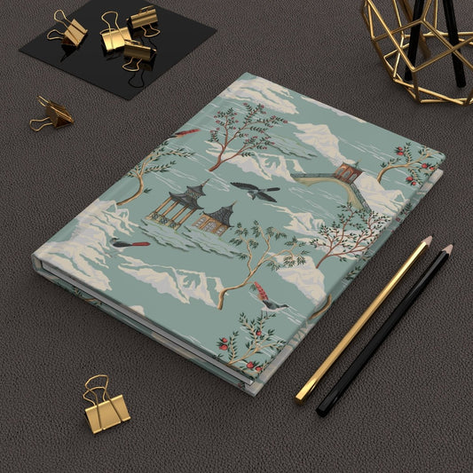 Chinoiserie Chinese Pagoda Hardcover Journal - Puffin Lime