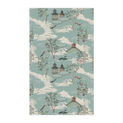 Chinoiserie Chinese Pagoda Kitchen Towel - Puffin Lime