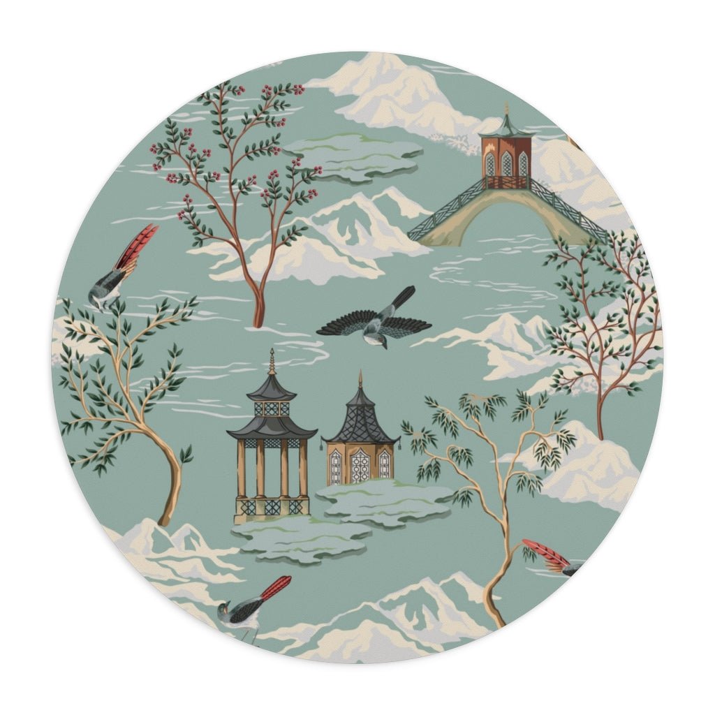 Chinoiserie Chinese Pagoda Mouse Pad - Puffin Lime