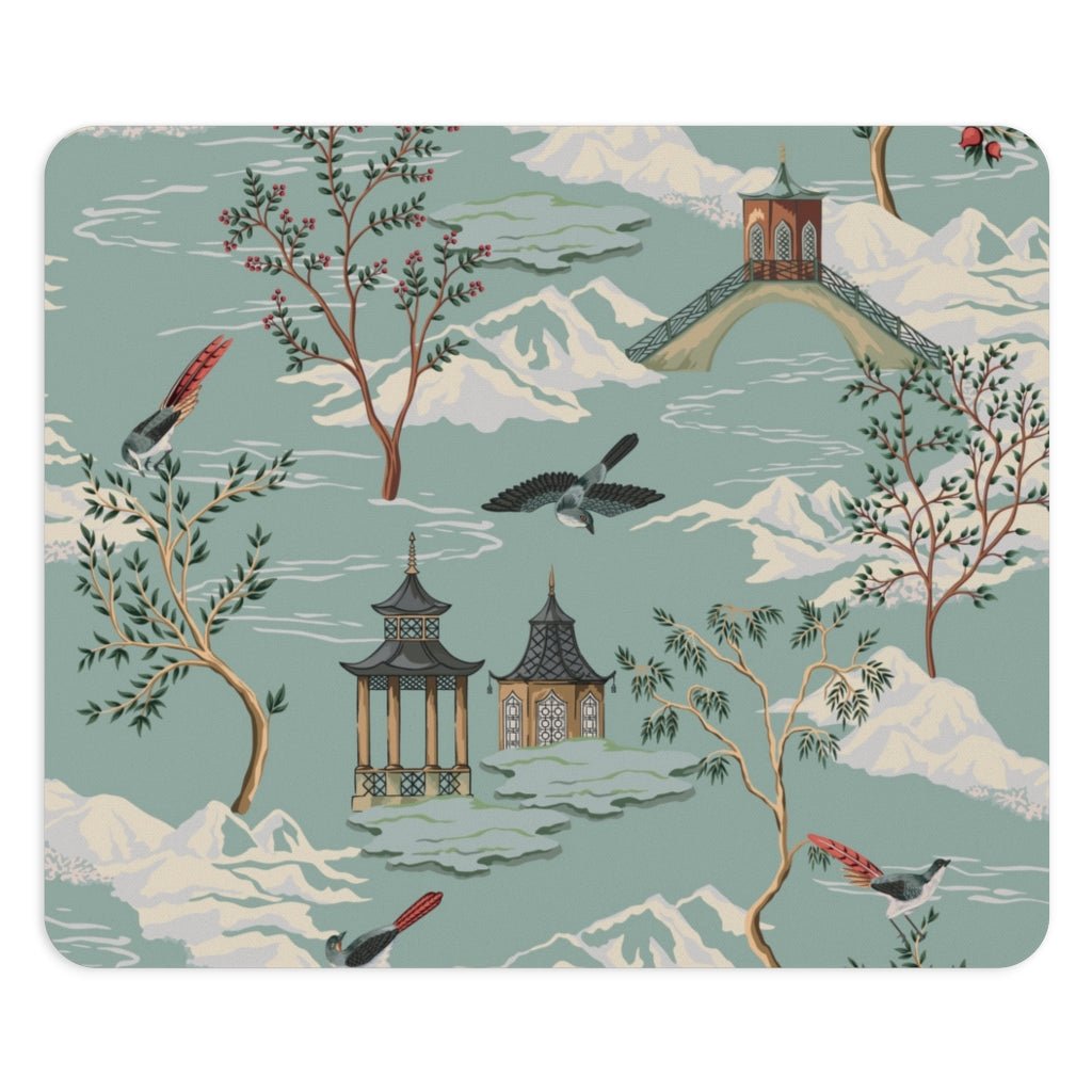 Chinoiserie Chinese Pagoda Mouse Pad - Puffin Lime