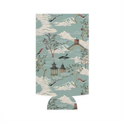 Chinoiserie Chinese Pagoda Slim Can Cooler - Puffin Lime