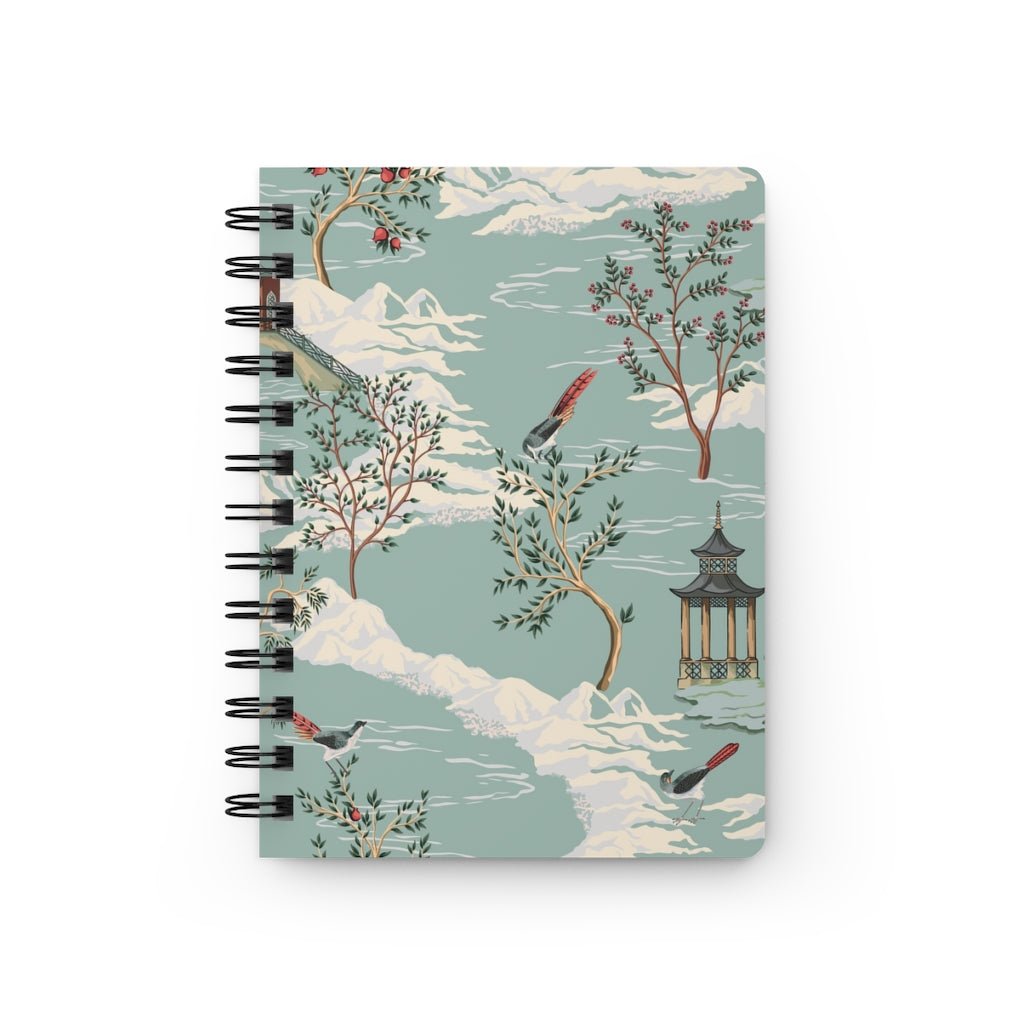 Chinoiserie Chinese Pagoda Spiral Bound Journal - Puffin Lime