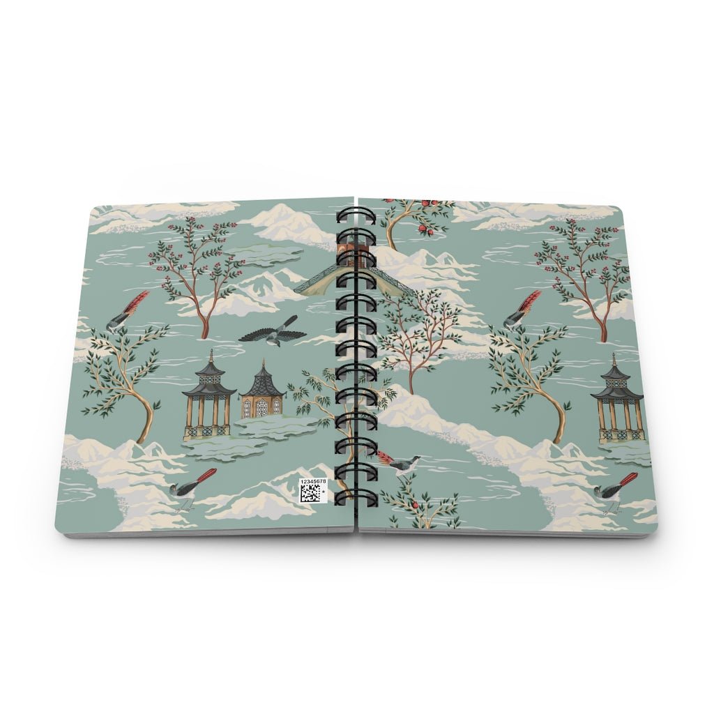 Chinoiserie Chinese Pagoda Spiral Bound Journal - Puffin Lime