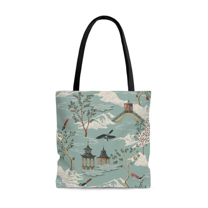 Chinoiserie Chinese Pagoda Tote Bag - Puffin Lime