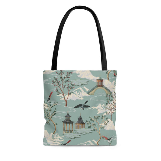 Chinoiserie Chinese Pagoda Tote Bag - Puffin Lime