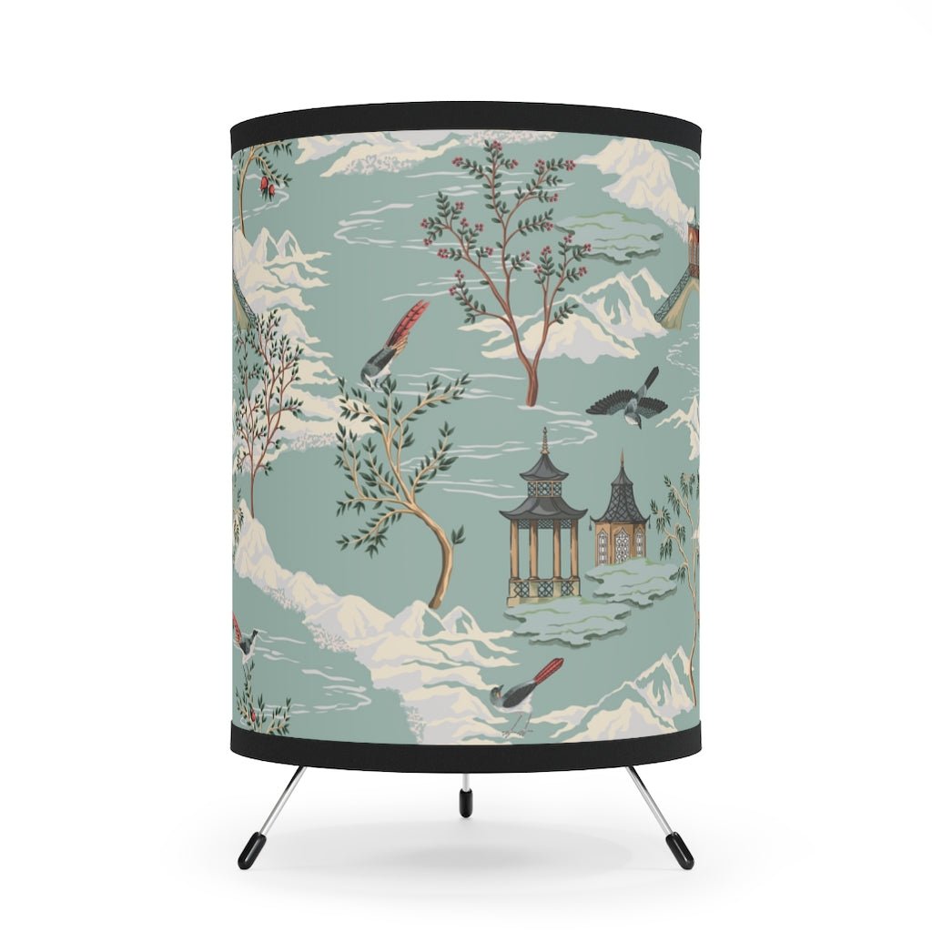 Chinoiserie Chinese Pagoda Tripod Lamp - Puffin Lime