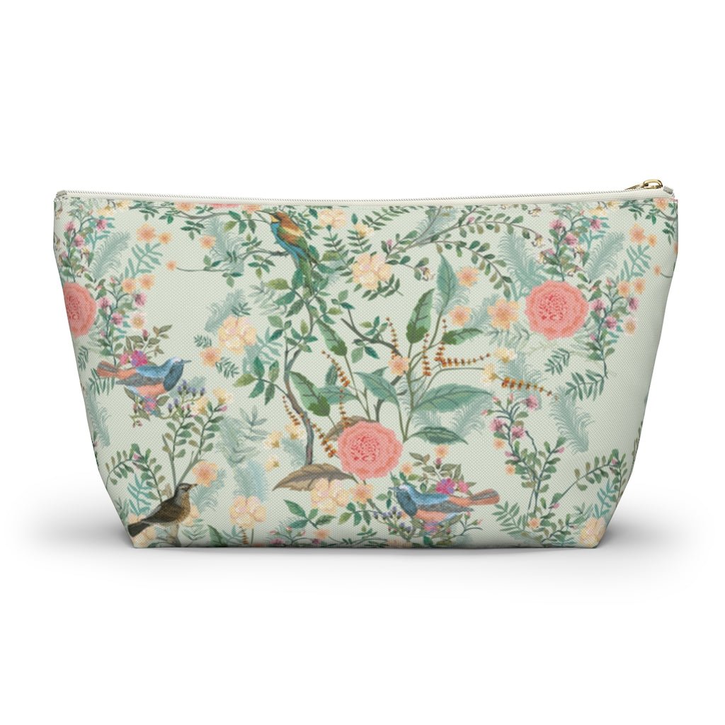 Chinoiserie Garden Accessory Pouch w T-bottom - Puffin Lime