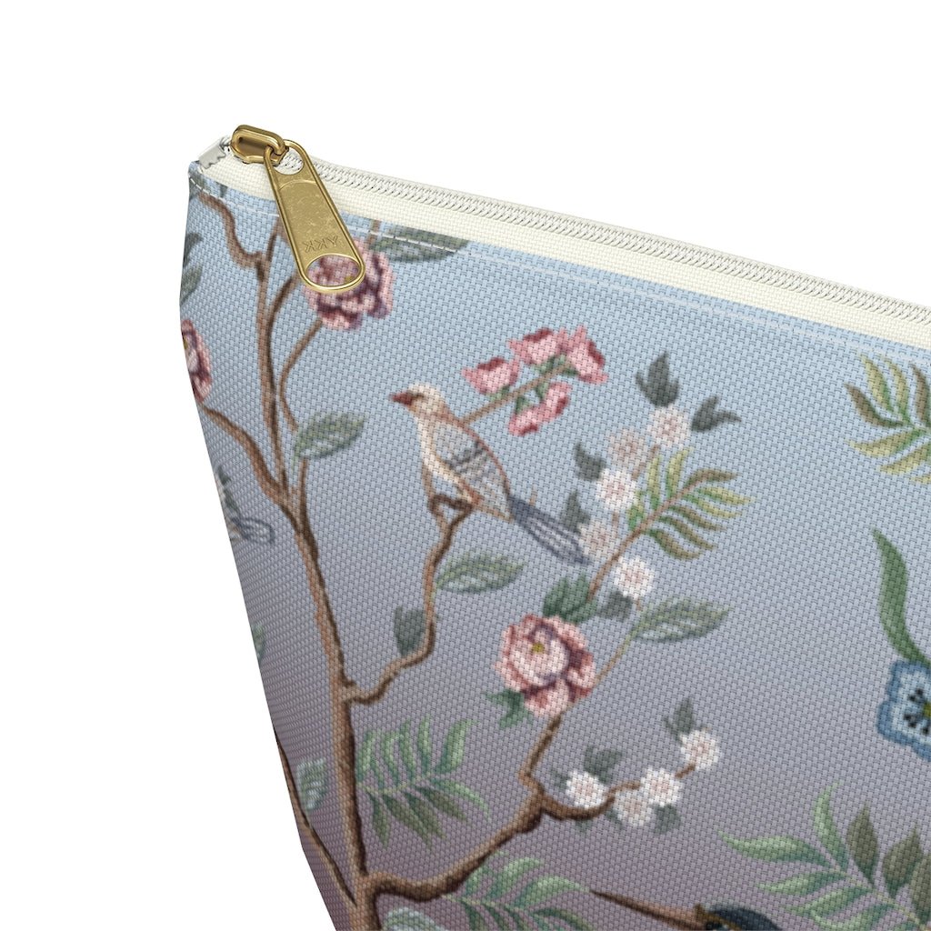 Chinoiserie Herons and Peonies Accessory Pouch w T-bottom - Puffin Lime