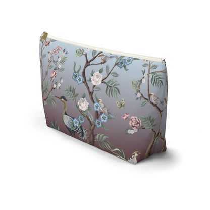 Chinoiserie Herons and Peonies Accessory Pouch w T-bottom - Puffin Lime