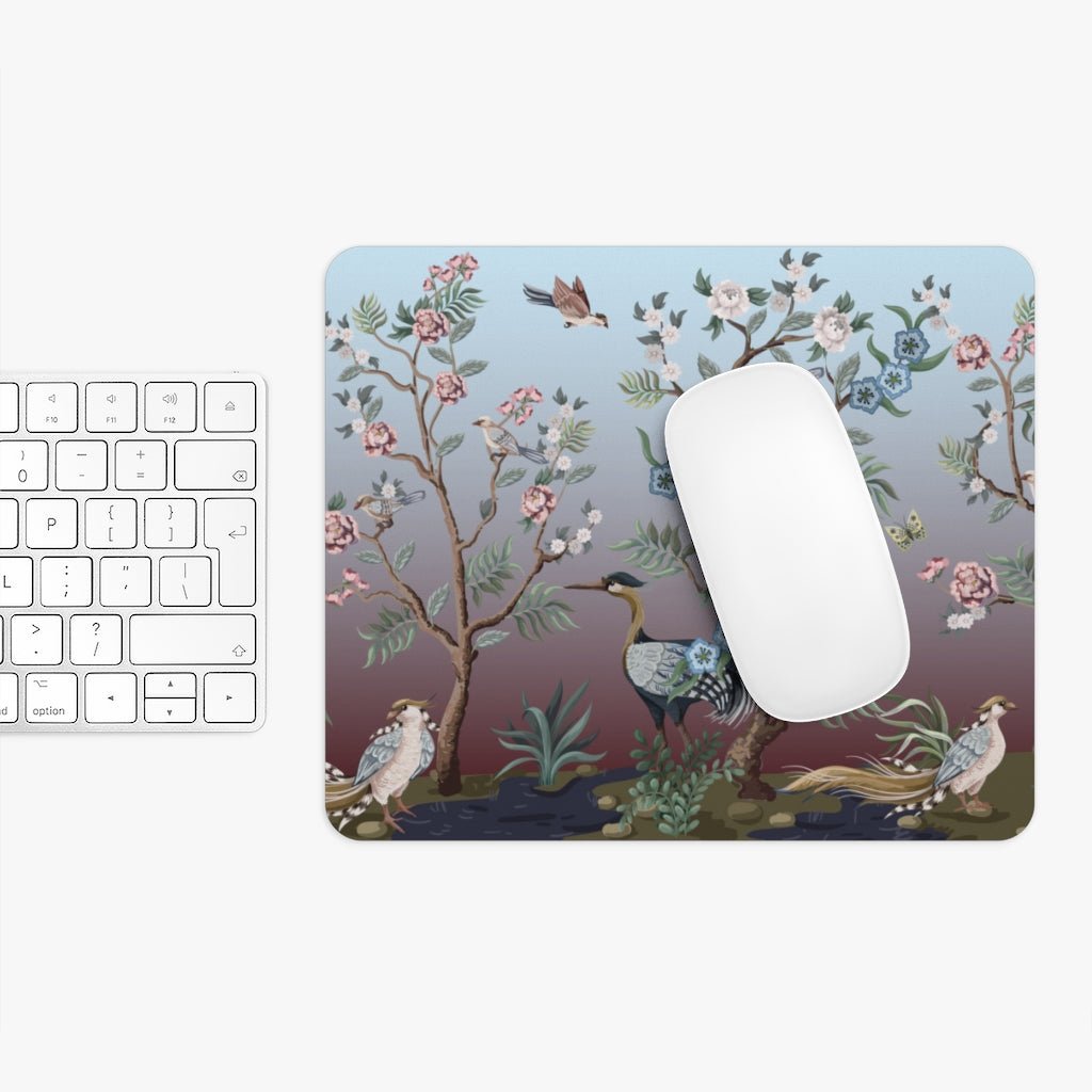 Chinoiserie Herons and Peonies Mouse Pad - Puffin Lime