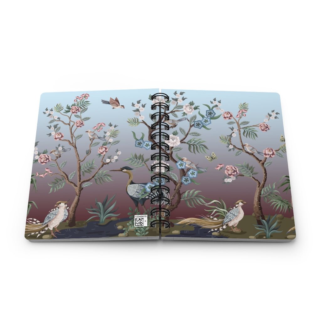Chinoiserie Herons and Peonies Spiral Bound Journal - Puffin Lime