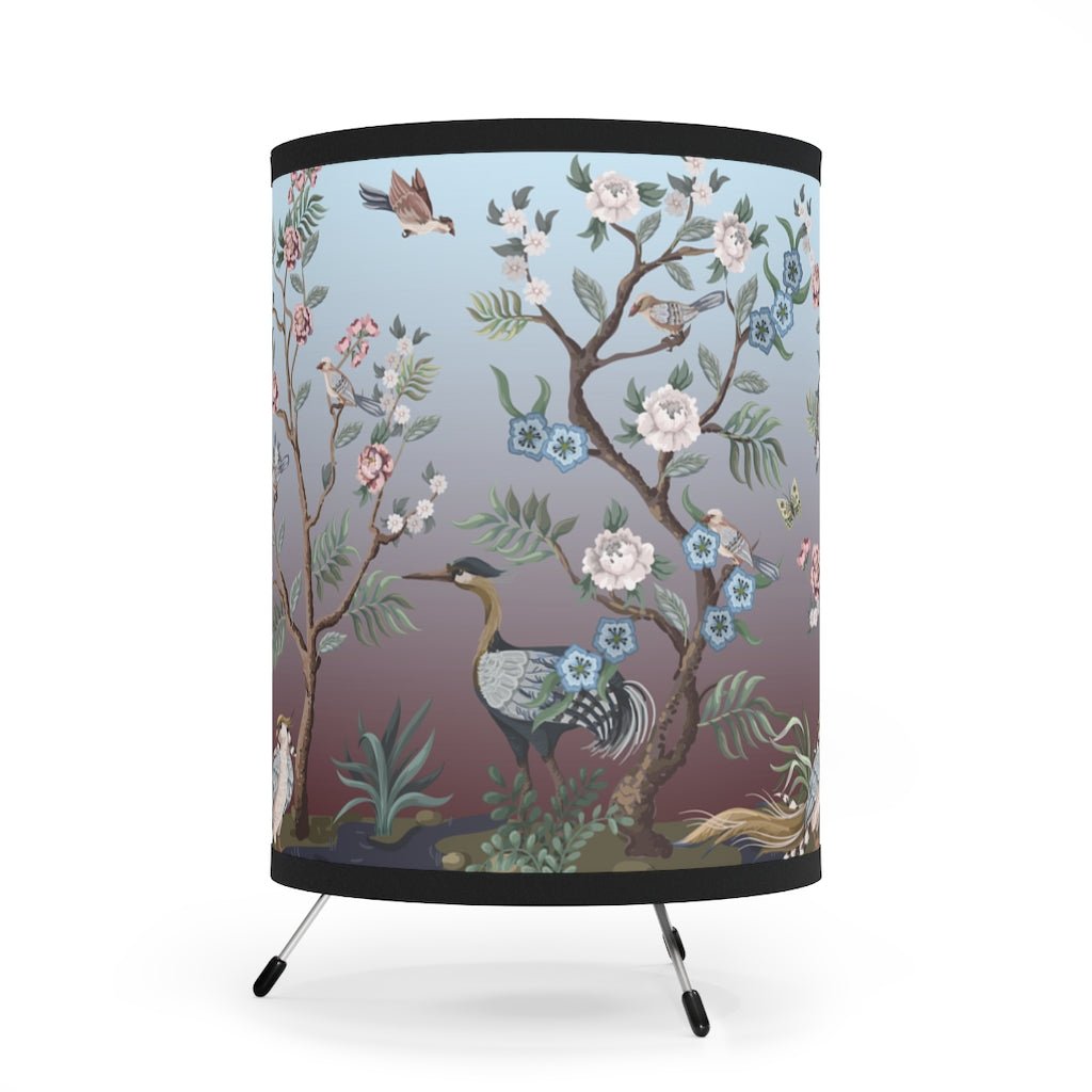 Chinoiserie Herons and Peonies Tripod Lamp - Puffin Lime