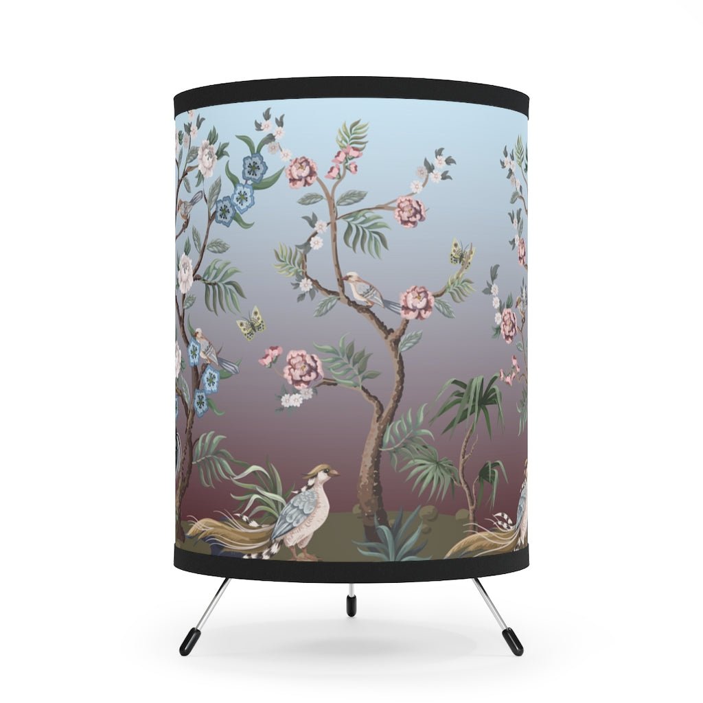 Chinoiserie Herons and Peonies Tripod Lamp - Puffin Lime