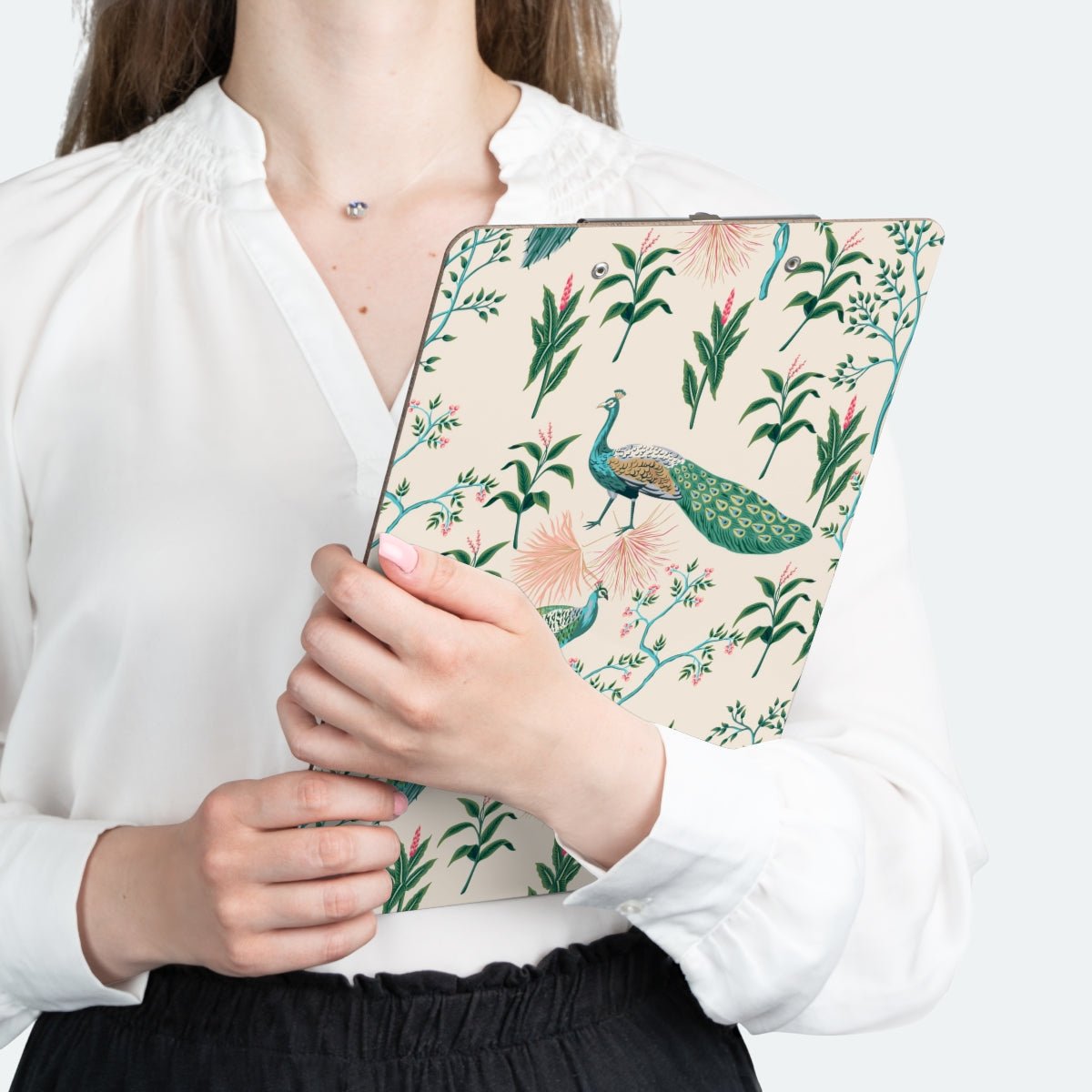 Chinoiserie Peacocks Clipboard - Puffin Lime