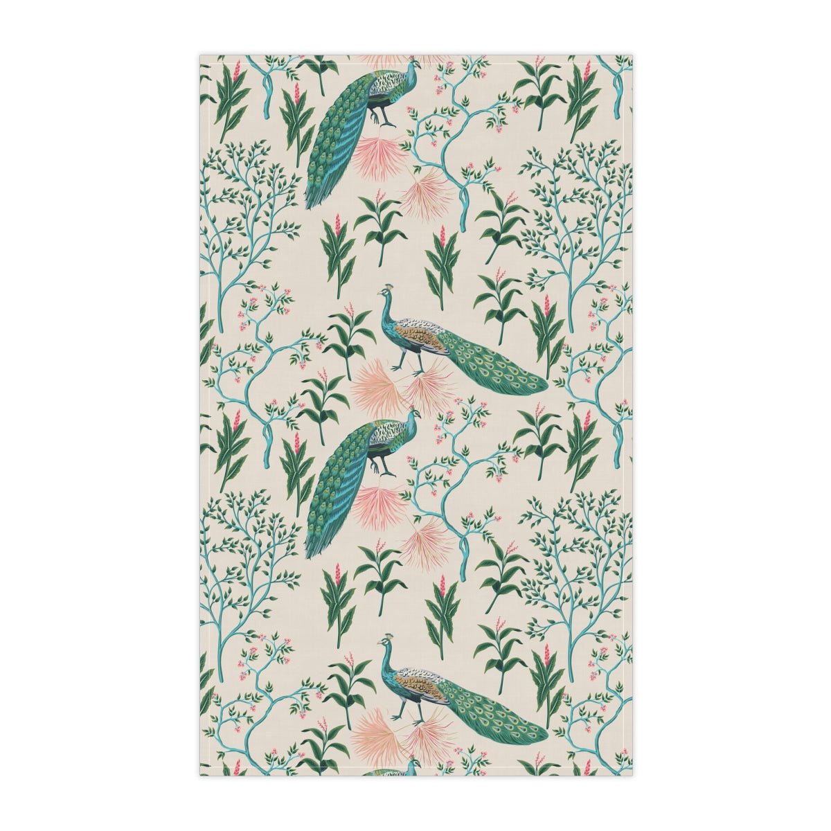 Chinoiserie Peacocks Kitchen Towel - Puffin Lime