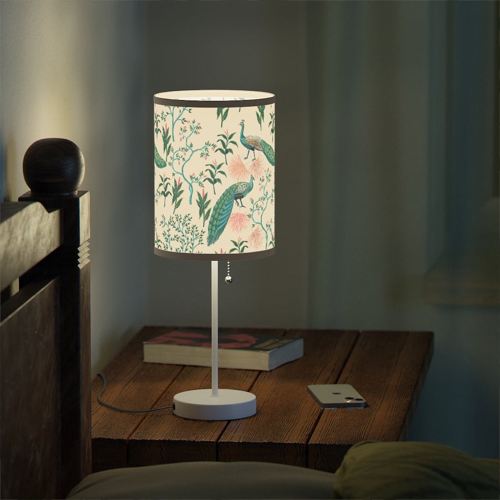Chinoiserie Peacocks Lamp on a Stand, US|CA plug - Puffin Lime