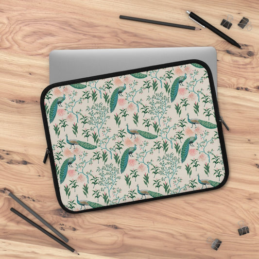 Chinoiserie Peacocks Laptop Sleeve - Puffin Lime