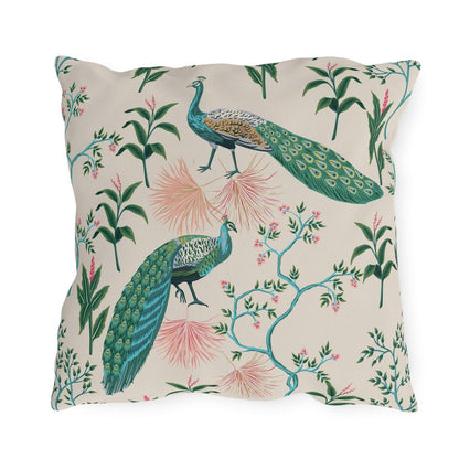Chinoiserie Peacocks Outdoor Pillow - Puffin Lime