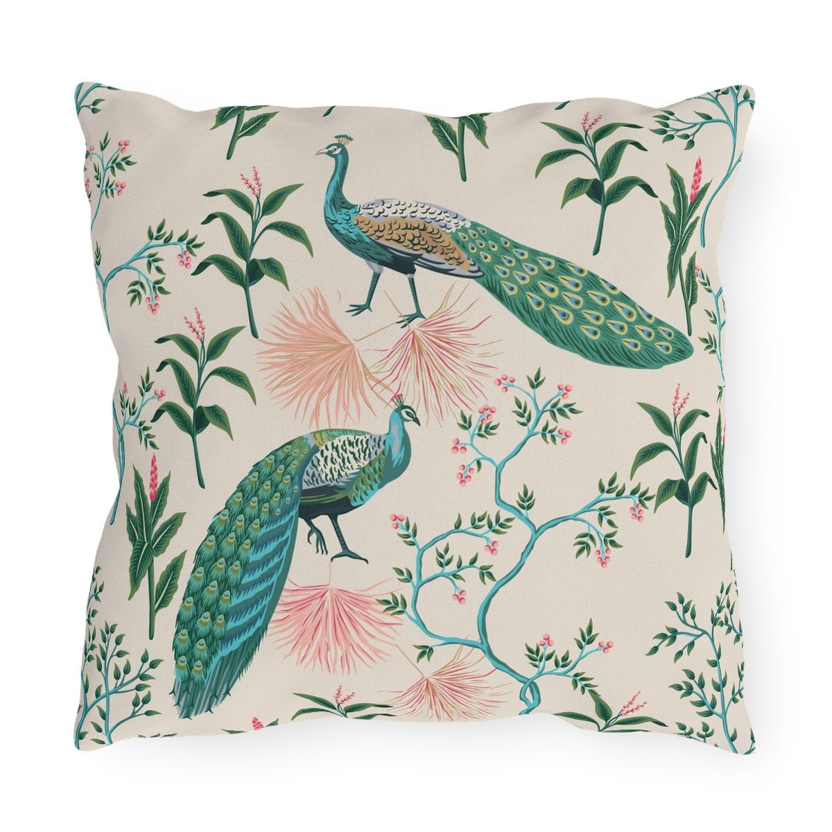Chinoiserie Peacocks Outdoor Pillow - Puffin Lime