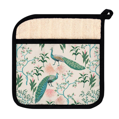 Chinoiserie Peacocks Pot Holder with Pocket - Puffin Lime