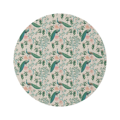 Chinoiserie Peacocks Round Rug - Puffin Lime