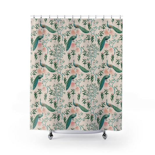Chinoiserie Peacocks Shower Curtain - Puffin Lime