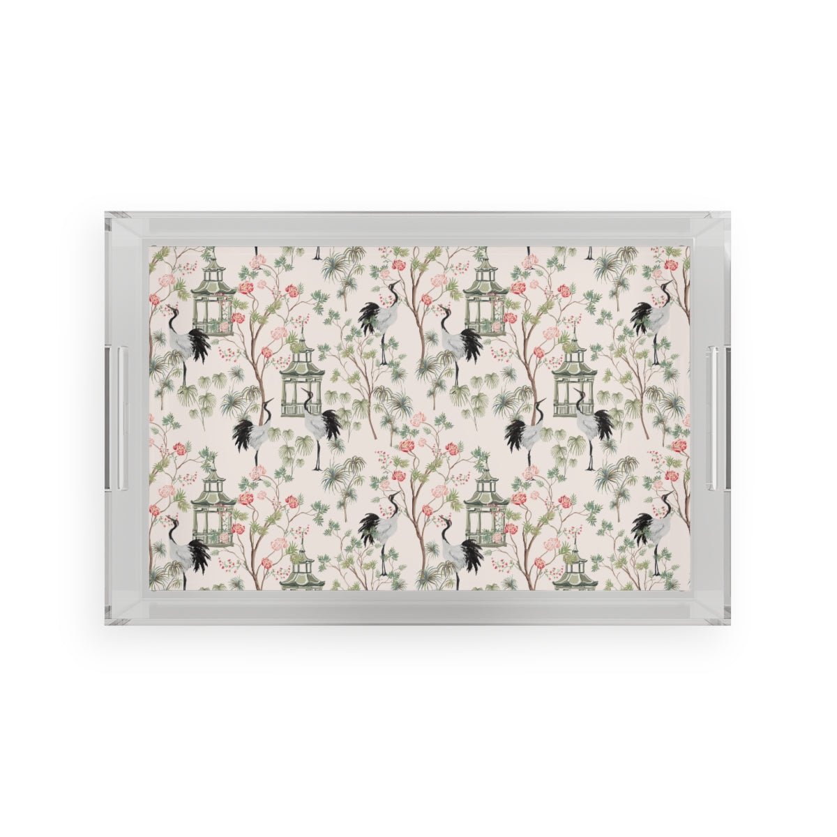 Chinoiserie Rose Trees Acrylic Serving Tray - Puffin Lime