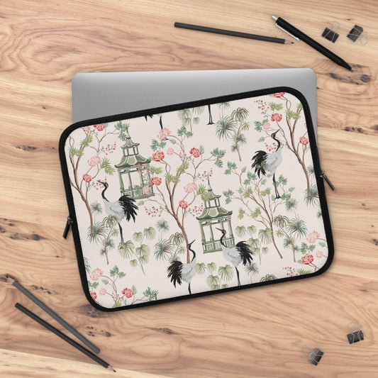 Chinoiserie Rose Trees Laptop Sleeve - Puffin Lime