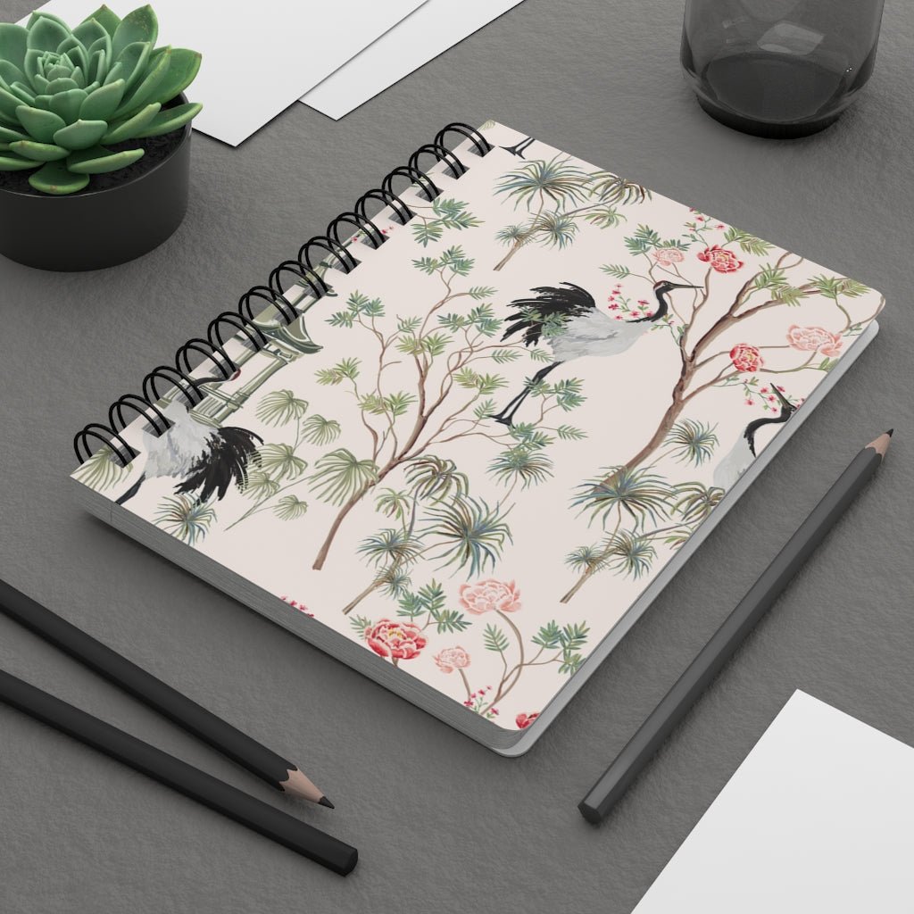 Chinoiserie Rose Trees Spiral Bound Journal - Puffin Lime
