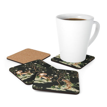 Chinoiserie Tigers and Peonies Corkwood Coaster Set - Puffin Lime