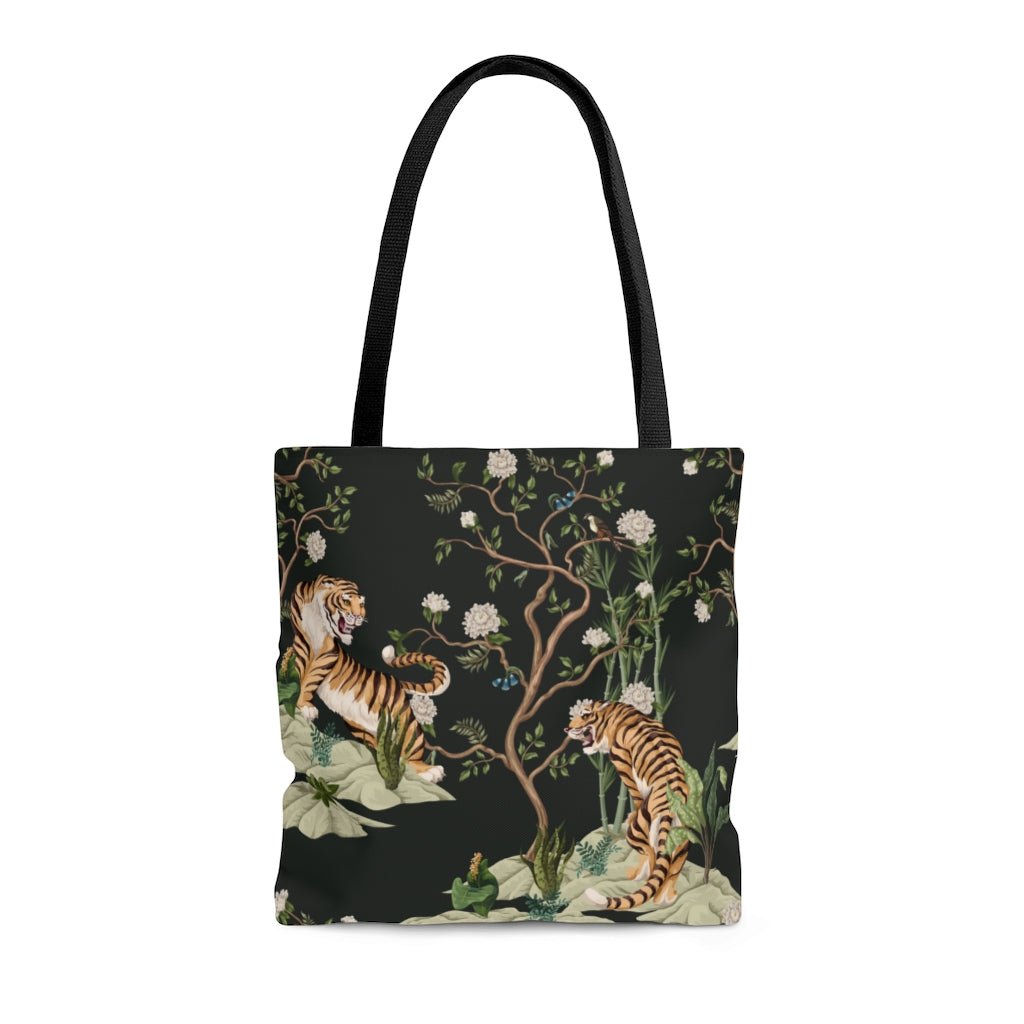 Chinoiserie Tigers and Peonies Tote Bag - Puffin Lime