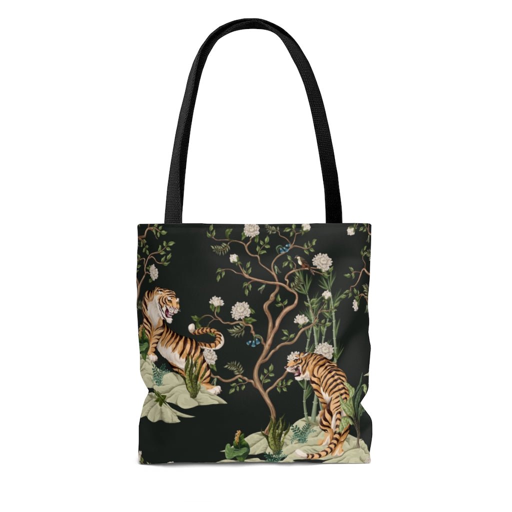Chinoiserie Tigers and Peonies Tote Bag - Puffin Lime