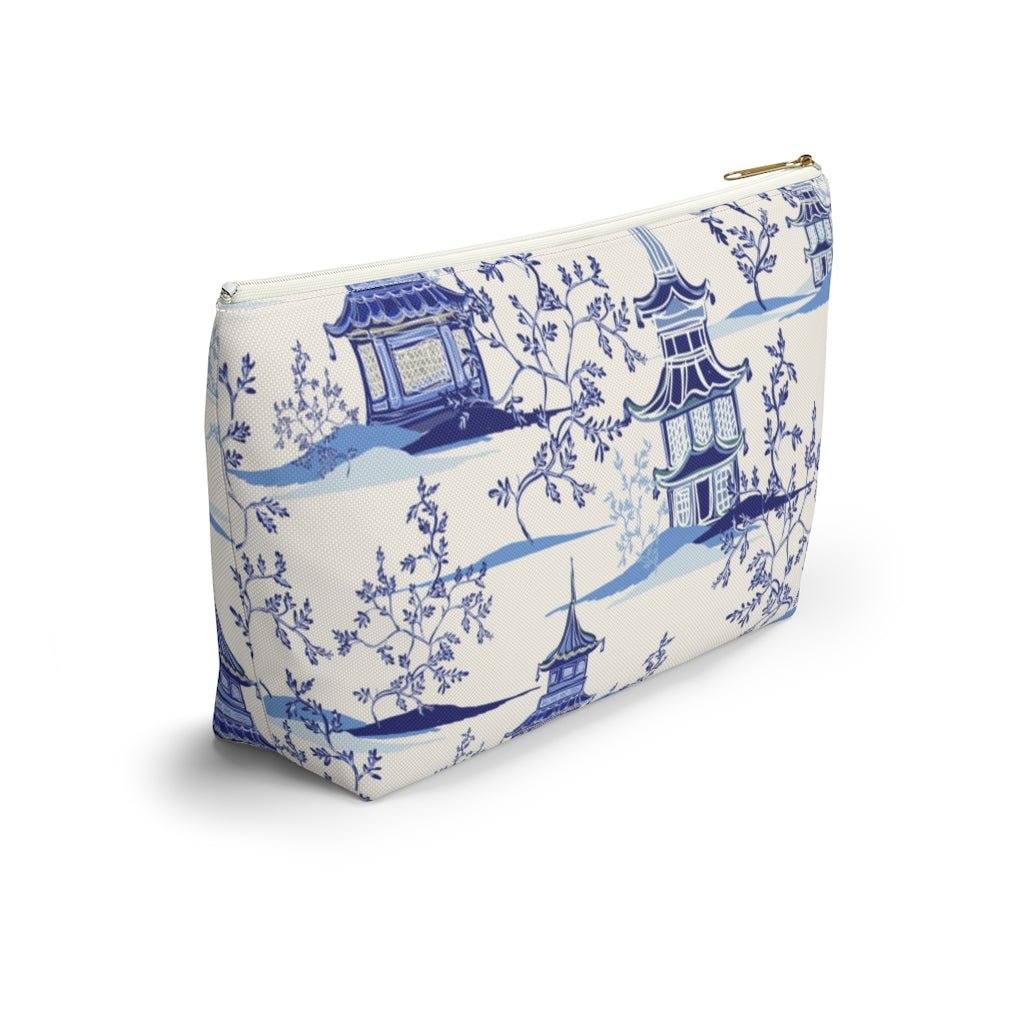Chinoiserie Vintage Chinese Pagodas Accessory Pouch w T-bottom - Puffin Lime