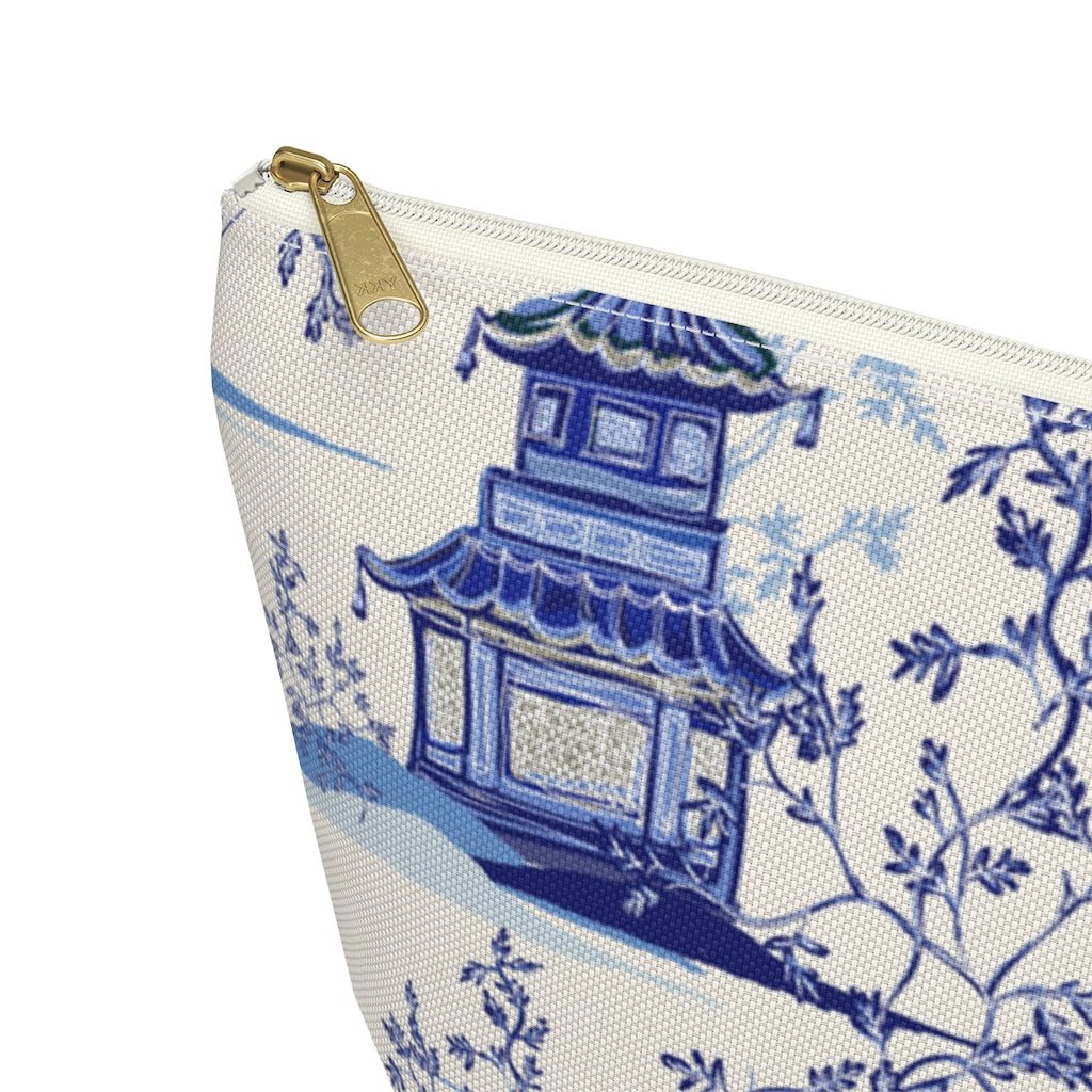 Chinoiserie Vintage Chinese Pagodas Accessory Pouch w T-bottom - Puffin Lime