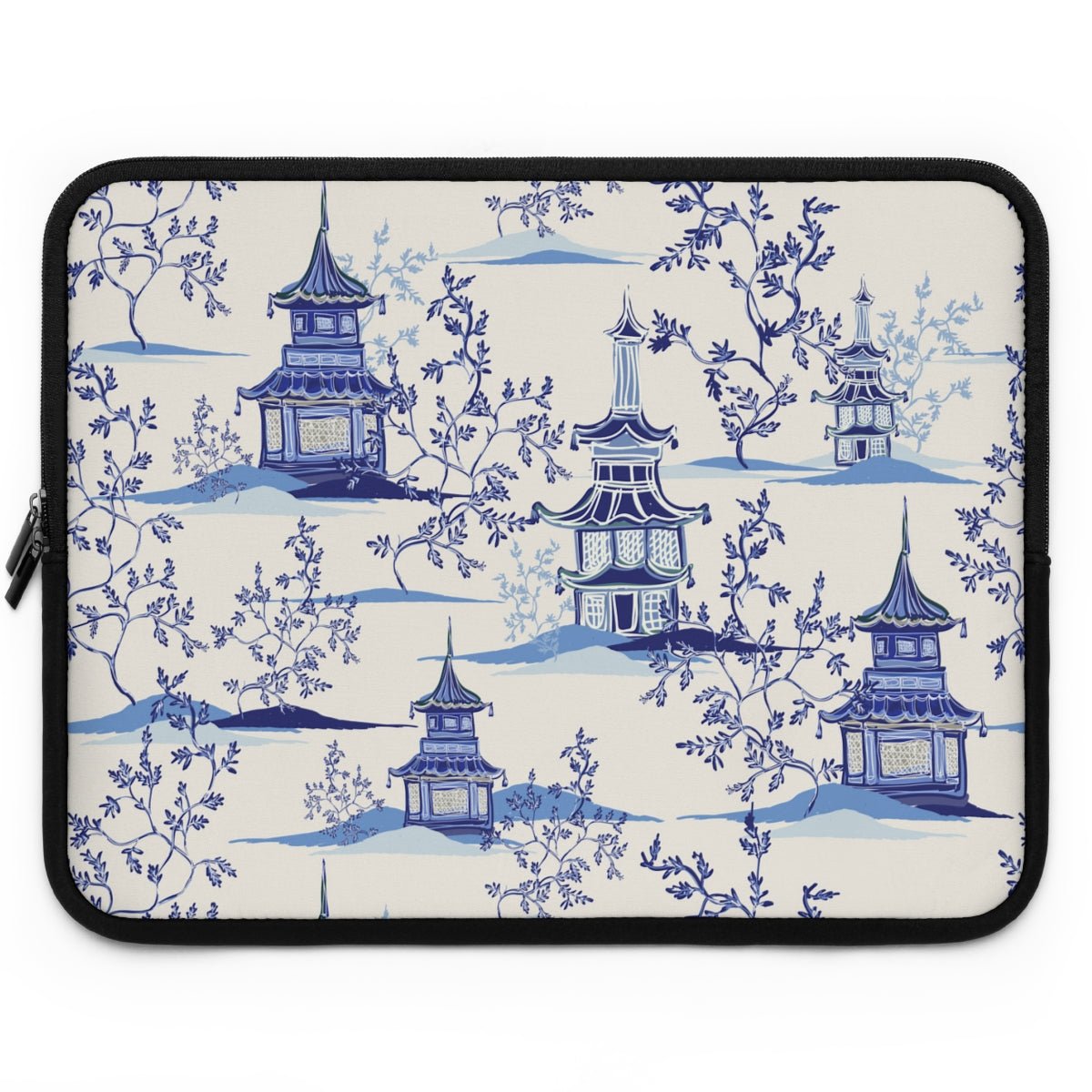 Chinoiserie Vintage Chinese Pagodas Laptop Sleeve - Puffin Lime