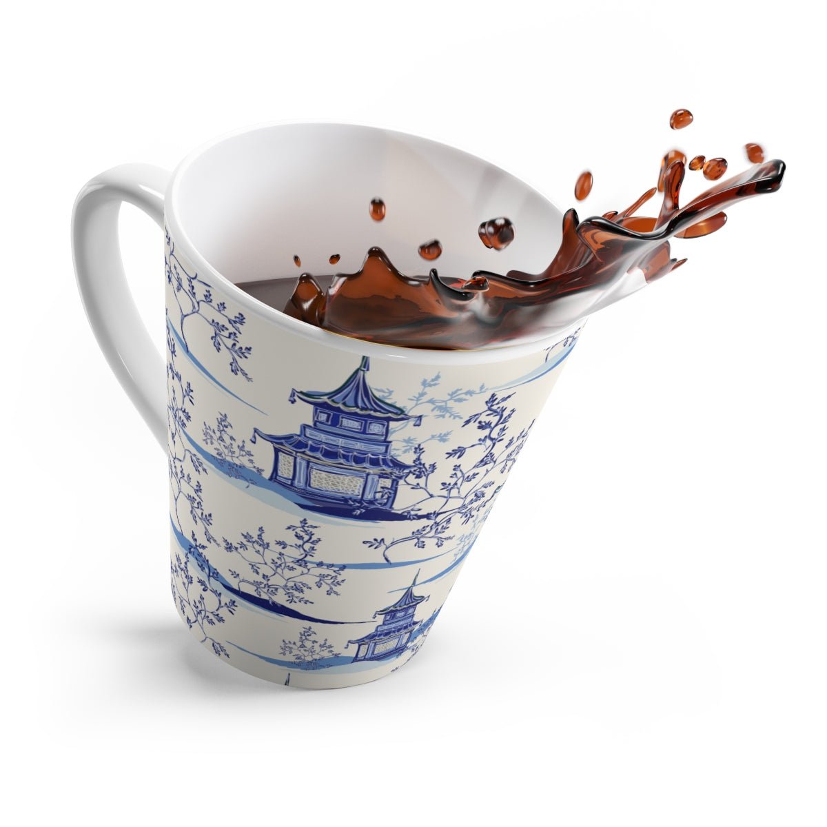 Chinoiserie Vintage Chinese Pagodas Latte Mug - Puffin Lime