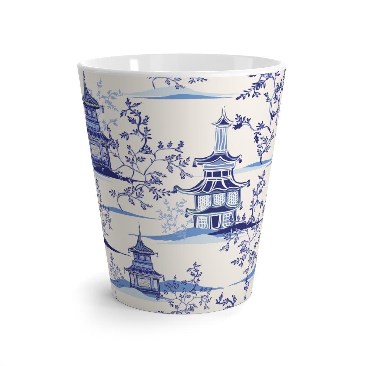 Chinoiserie Vintage Chinese Pagodas Latte Mug - Puffin Lime