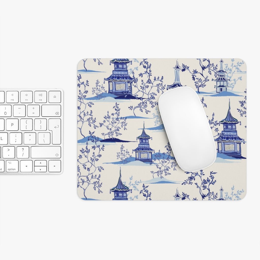 Chinoiserie Vintage Chinese Pagodas Mouse Pad - Puffin Lime