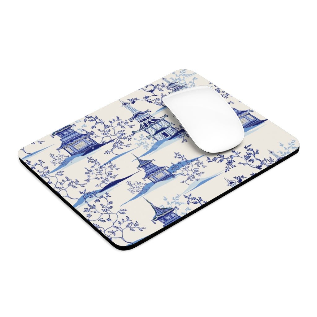 Chinoiserie Vintage Chinese Pagodas Mouse Pad - Puffin Lime