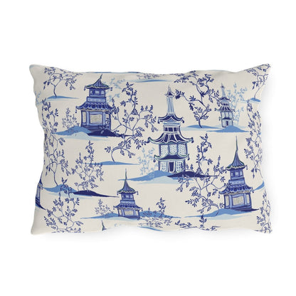 Chinoiserie Vintage Chinese Pagodas Outdoor Pillow - Puffin Lime