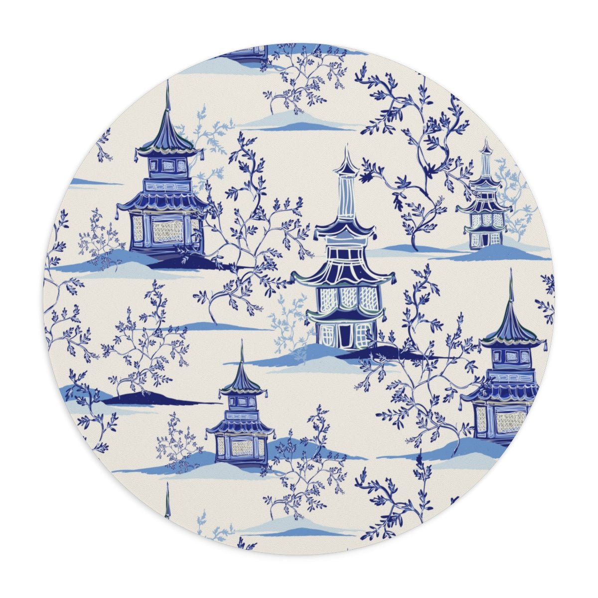 Chinoiserie Vintage Chinese Pagodas Round Mouse Pad - Puffin Lime