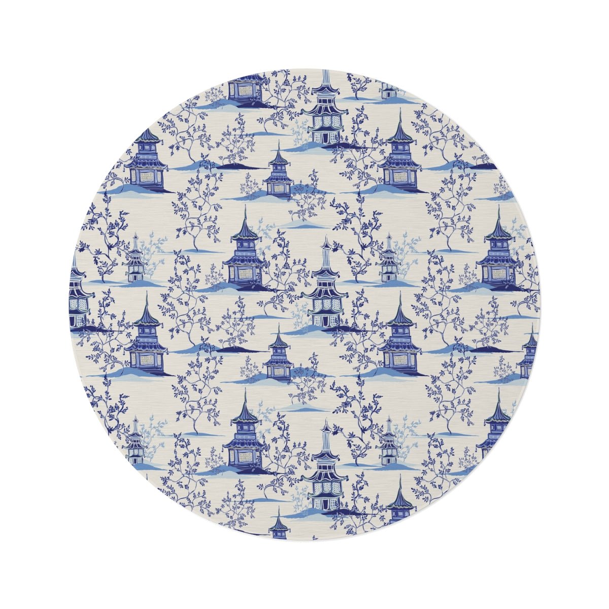 Chinoiserie Vintage Chinese Pagodas Round Rug - Puffin Lime